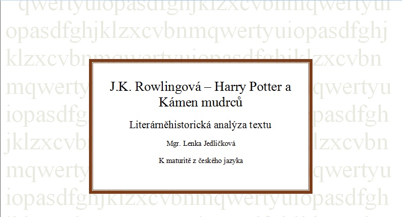 Harry Potter a Kámen mudrců maturitní rozbor ve formátu pdf